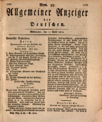 Allgemeiner Anzeiger der Deutschen Mittwoch 11. April 1810