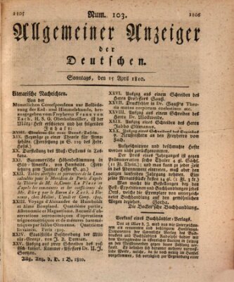 Allgemeiner Anzeiger der Deutschen Sonntag 15. April 1810