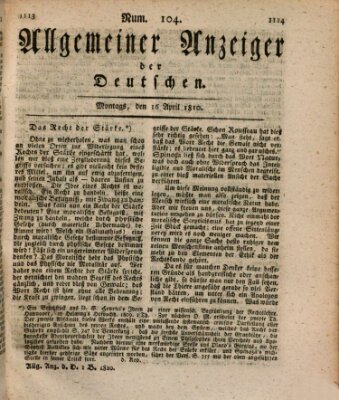 Allgemeiner Anzeiger der Deutschen Montag 16. April 1810