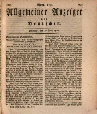 Allgemeiner Anzeiger der Deutschen Montag 30. April 1810