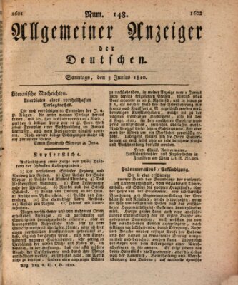 Allgemeiner Anzeiger der Deutschen Sonntag 3. Juni 1810