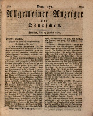 Allgemeiner Anzeiger der Deutschen Freitag 29. Juni 1810