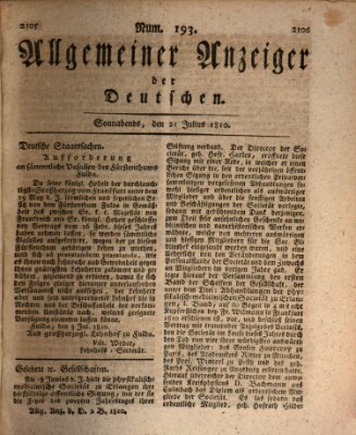 Allgemeiner Anzeiger der Deutschen Samstag 21. Juli 1810