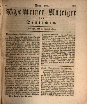 Allgemeiner Anzeiger der Deutschen Dienstag 31. Juli 1810