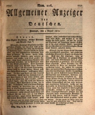 Allgemeiner Anzeiger der Deutschen Freitag 3. August 1810