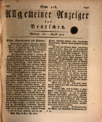 Allgemeiner Anzeiger der Deutschen Montag 13. August 1810