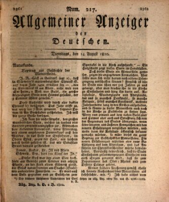 Allgemeiner Anzeiger der Deutschen Dienstag 14. August 1810