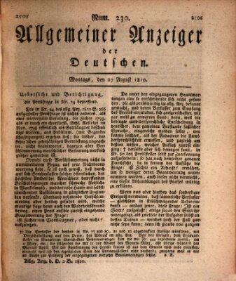 Allgemeiner Anzeiger der Deutschen Montag 27. August 1810