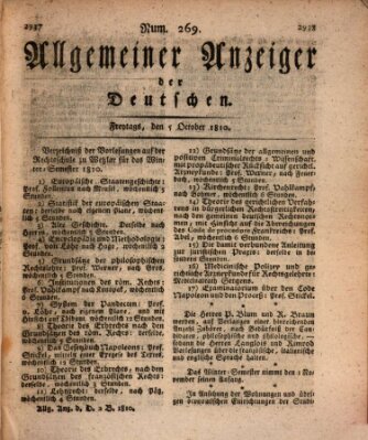 Allgemeiner Anzeiger der Deutschen Freitag 5. Oktober 1810