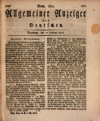 Allgemeiner Anzeiger der Deutschen Dienstag 16. Oktober 1810