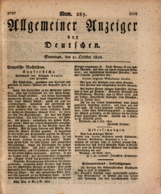 Allgemeiner Anzeiger der Deutschen Sonntag 21. Oktober 1810