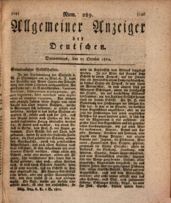 Allgemeiner Anzeiger der Deutschen Donnerstag 25. Oktober 1810