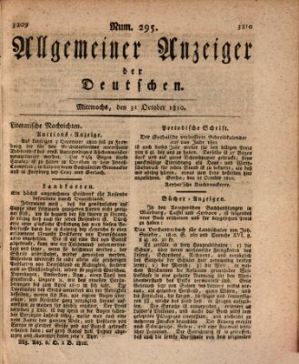 Allgemeiner Anzeiger der Deutschen Mittwoch 31. Oktober 1810