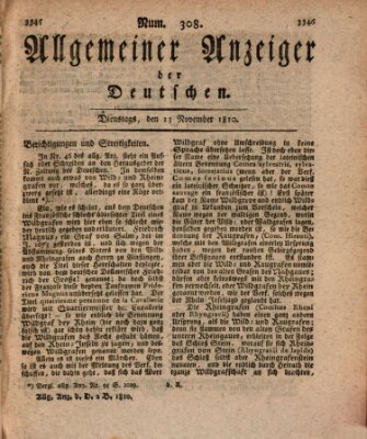 Allgemeiner Anzeiger der Deutschen Dienstag 13. November 1810