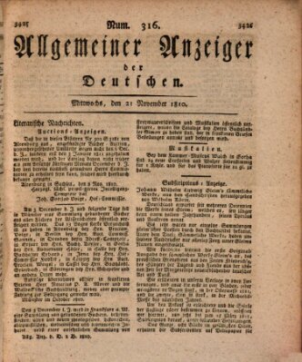 Allgemeiner Anzeiger der Deutschen Mittwoch 21. November 1810