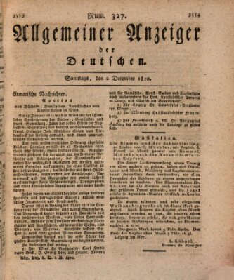 Allgemeiner Anzeiger der Deutschen Sonntag 2. Dezember 1810