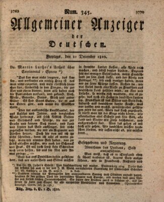 Allgemeiner Anzeiger der Deutschen Freitag 21. Dezember 1810