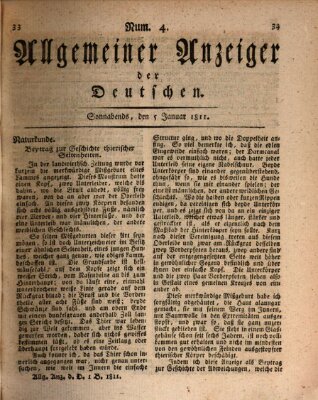 Allgemeiner Anzeiger der Deutschen Samstag 5. Januar 1811