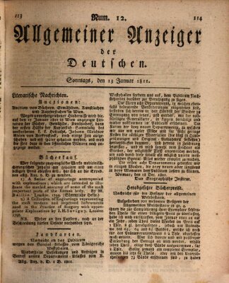 Allgemeiner Anzeiger der Deutschen Sonntag 13. Januar 1811