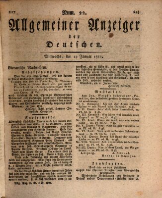 Allgemeiner Anzeiger der Deutschen Mittwoch 23. Januar 1811