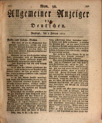 Allgemeiner Anzeiger der Deutschen Freitag 8. Februar 1811