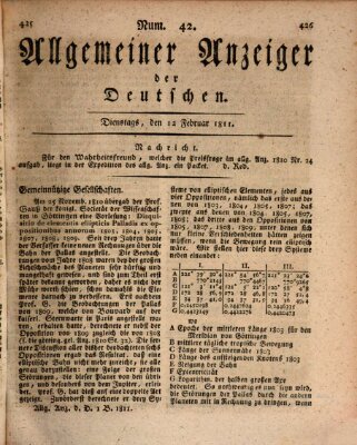 Allgemeiner Anzeiger der Deutschen Dienstag 12. Februar 1811