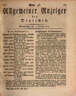 Allgemeiner Anzeiger der Deutschen Samstag 16. Februar 1811