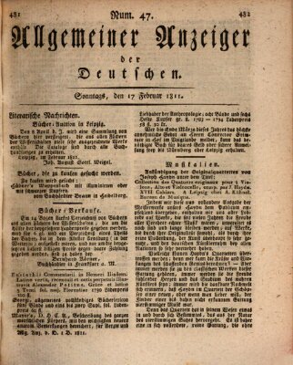 Allgemeiner Anzeiger der Deutschen Sonntag 17. Februar 1811