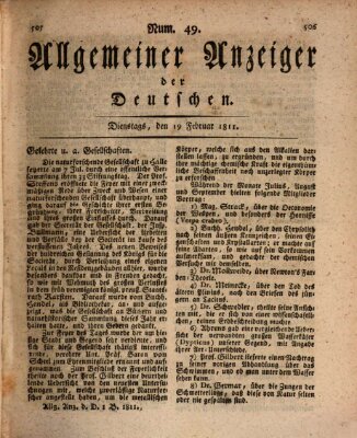 Allgemeiner Anzeiger der Deutschen Dienstag 19. Februar 1811