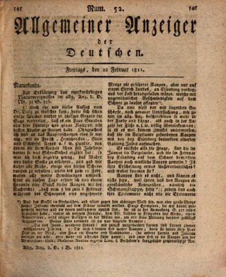 Allgemeiner Anzeiger der Deutschen Freitag 22. Februar 1811