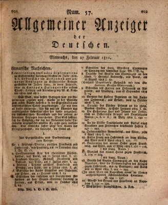 Allgemeiner Anzeiger der Deutschen Mittwoch 27. Februar 1811