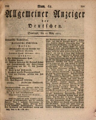 Allgemeiner Anzeiger der Deutschen Sonntag 10. März 1811