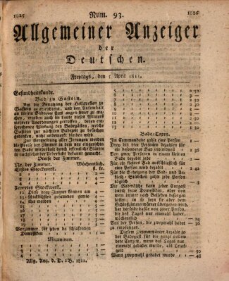 Allgemeiner Anzeiger der Deutschen Freitag 5. April 1811