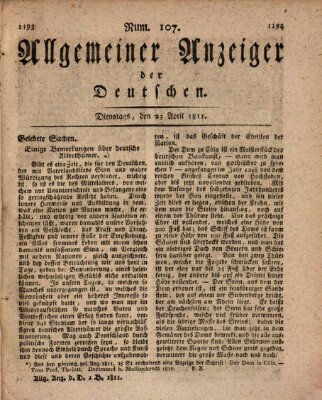 Allgemeiner Anzeiger der Deutschen Dienstag 23. April 1811