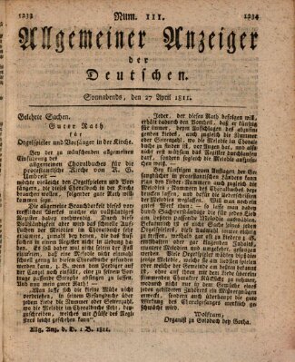 Allgemeiner Anzeiger der Deutschen Samstag 27. April 1811