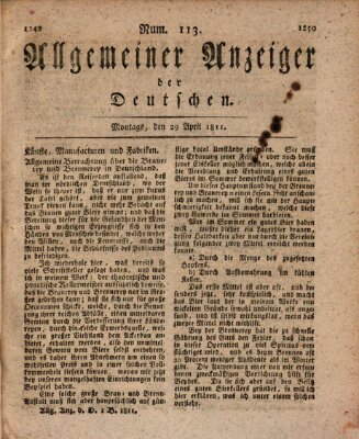 Allgemeiner Anzeiger der Deutschen Montag 29. April 1811