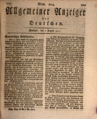 Allgemeiner Anzeiger der Deutschen Freitag 2. August 1811