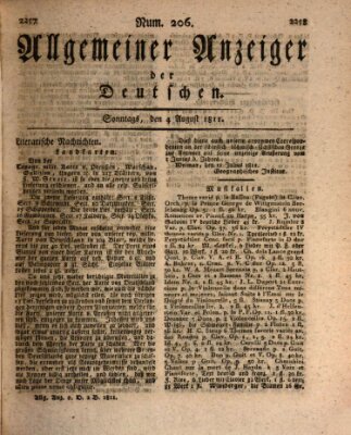 Allgemeiner Anzeiger der Deutschen Sonntag 4. August 1811