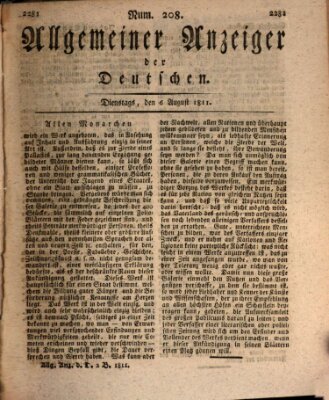 Allgemeiner Anzeiger der Deutschen Dienstag 6. August 1811