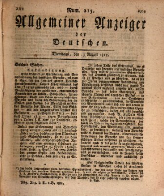 Allgemeiner Anzeiger der Deutschen Dienstag 13. August 1811