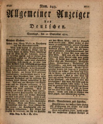 Allgemeiner Anzeiger der Deutschen Dienstag 10. September 1811