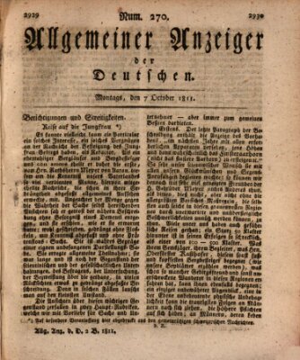 Allgemeiner Anzeiger der Deutschen Montag 7. Oktober 1811