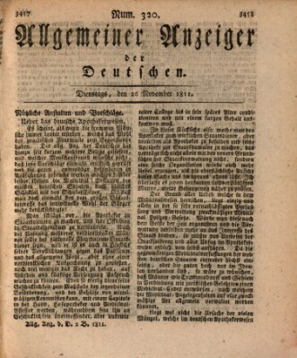 Allgemeiner Anzeiger der Deutschen Dienstag 26. November 1811