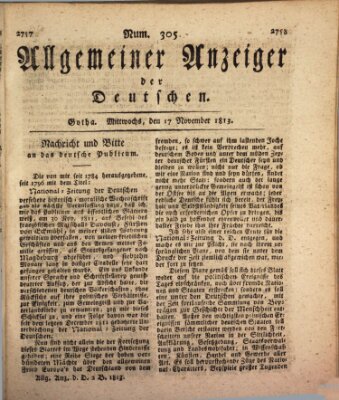 Allgemeiner Anzeiger der Deutschen Mittwoch 17. November 1813