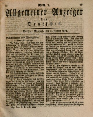 Allgemeiner Anzeiger der Deutschen Montag 10. Januar 1814