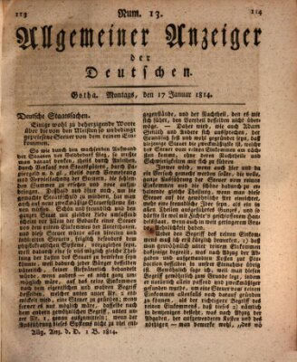 Allgemeiner Anzeiger der Deutschen Montag 17. Januar 1814