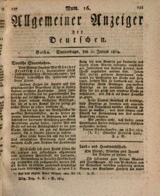 Allgemeiner Anzeiger der Deutschen Donnerstag 20. Januar 1814