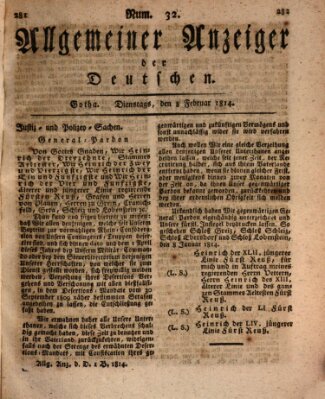 Allgemeiner Anzeiger der Deutschen Dienstag 8. Februar 1814