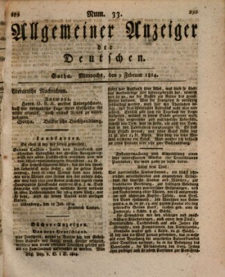 Allgemeiner Anzeiger der Deutschen Mittwoch 9. Februar 1814