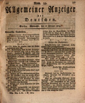 Allgemeiner Anzeiger der Deutschen Mittwoch 16. Februar 1814